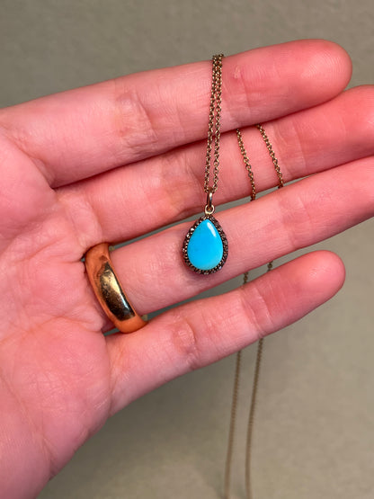 Victorian Turquoise and Rose Cut Diamond Teardrop Charm