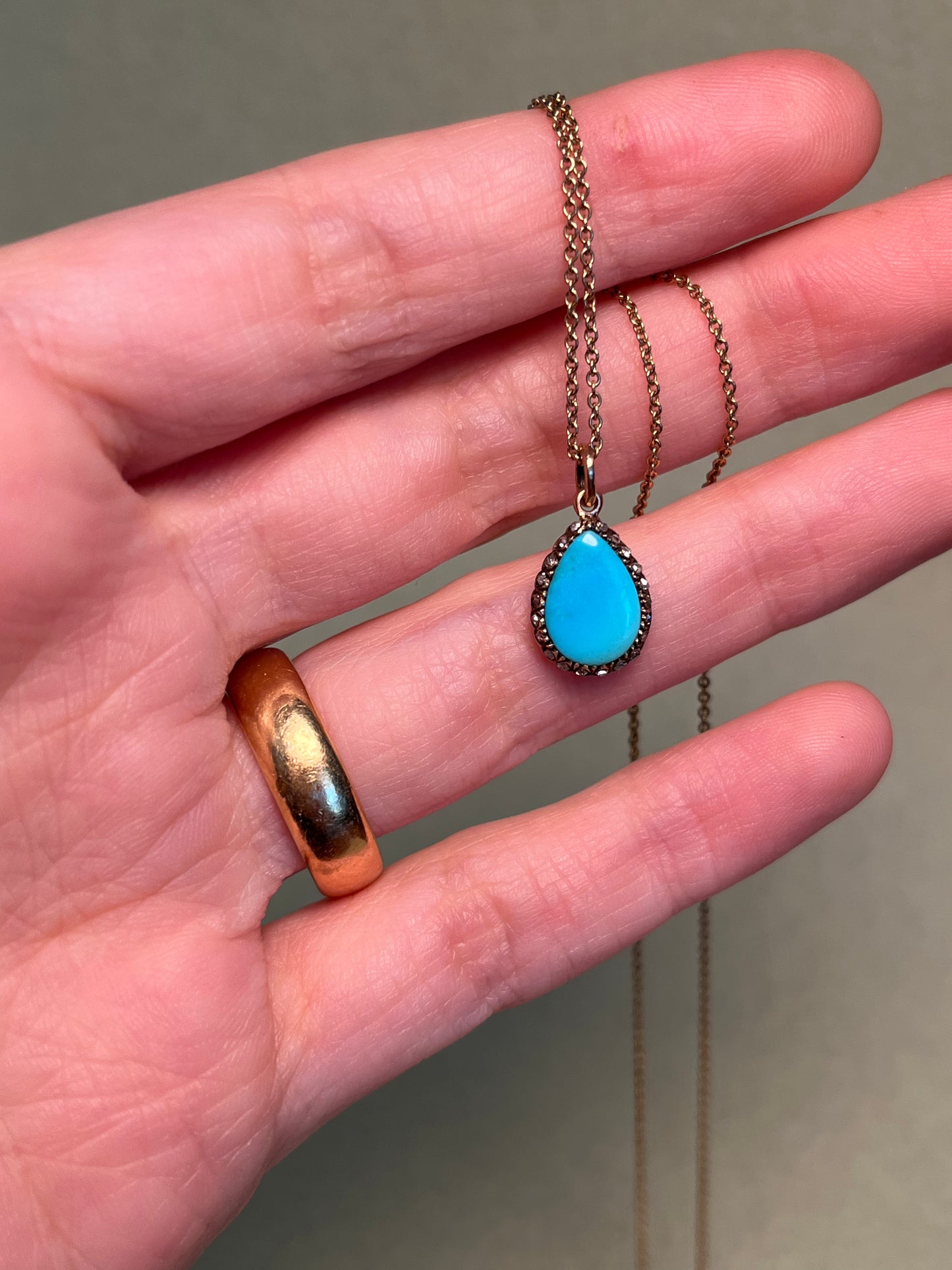 Victorian Turquoise and Rose Cut Diamond Teardrop Charm