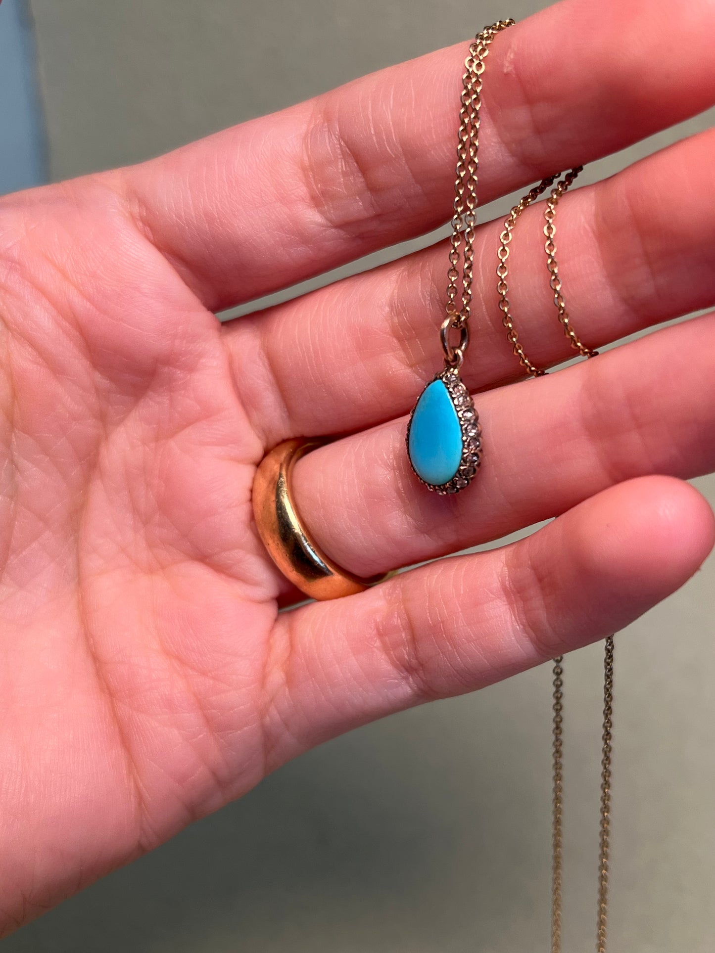 Victorian Turquoise and Rose Cut Diamond Teardrop Charm
