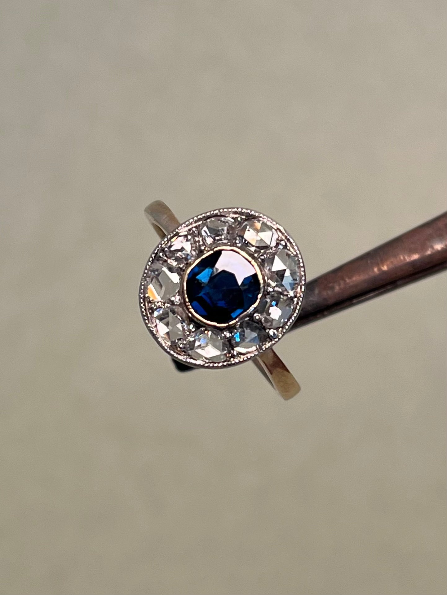 Edwardian Rose Cut Diamond and Sapphire Target Ring