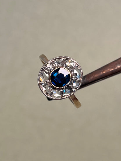 Edwardian Rose Cut Diamond and Sapphire Target Ring