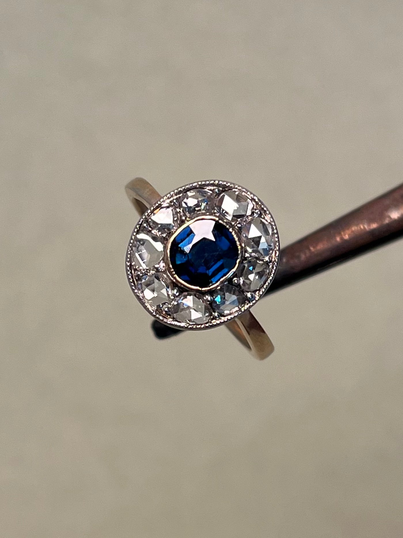 Edwardian Rose Cut Diamond and Sapphire Target Ring