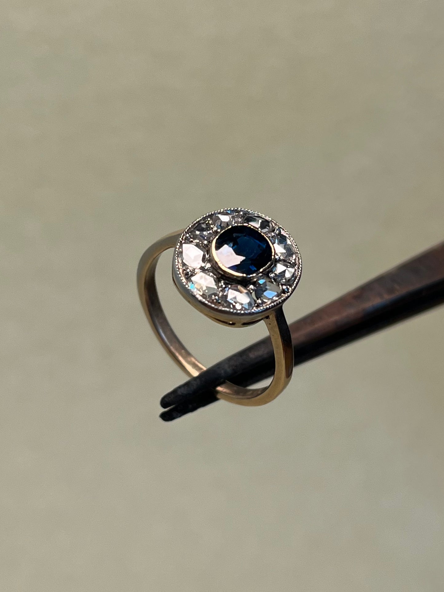 Edwardian Rose Cut Diamond and Sapphire Target Ring