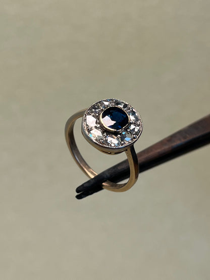 Edwardian Rose Cut Diamond and Sapphire Target Ring