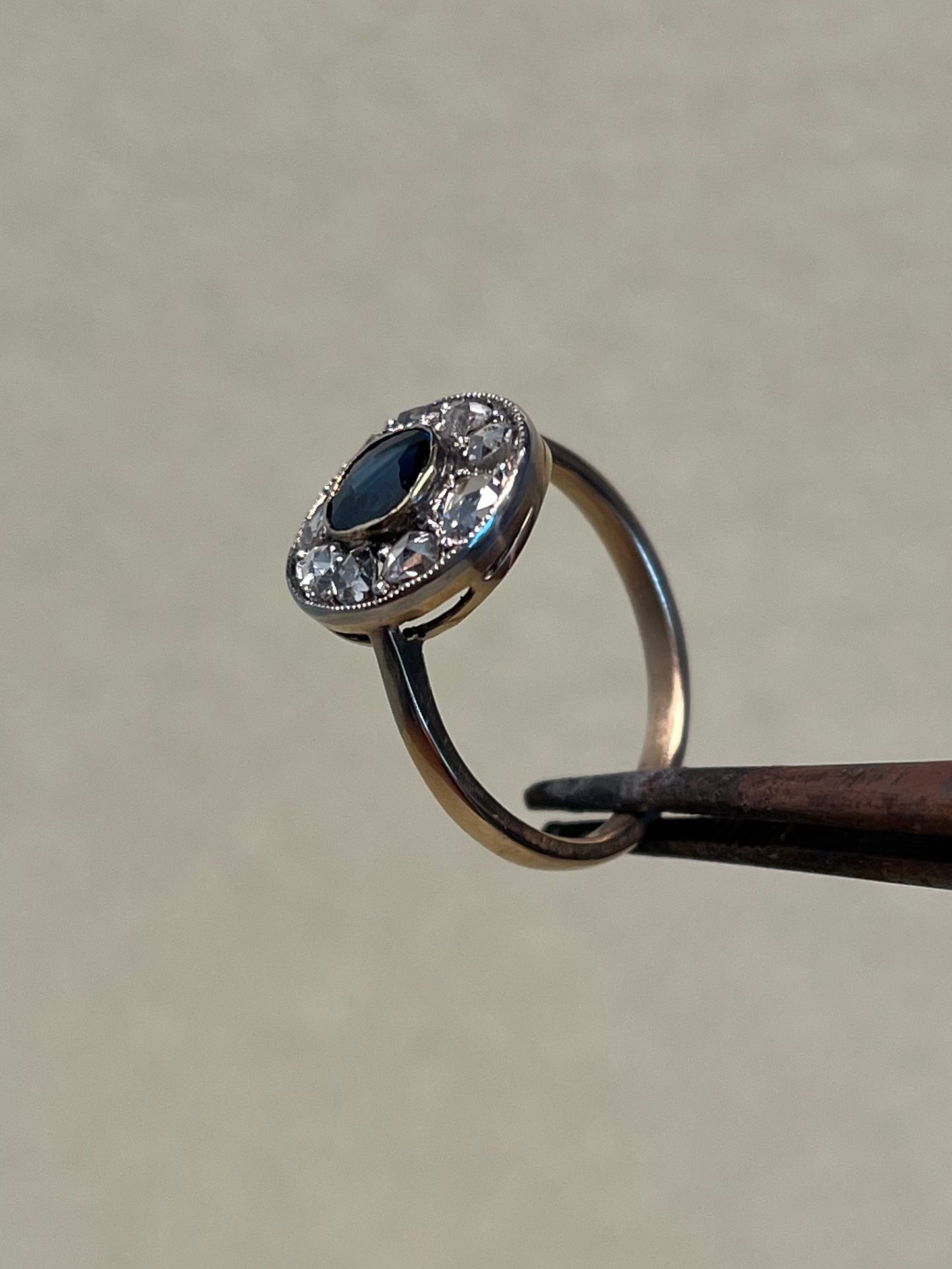 Edwardian Rose Cut Diamond and Sapphire Target Ring