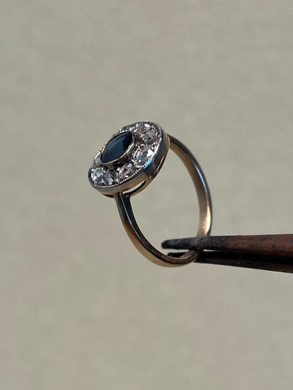 Edwardian Rose Cut Diamond and Sapphire Target Ring