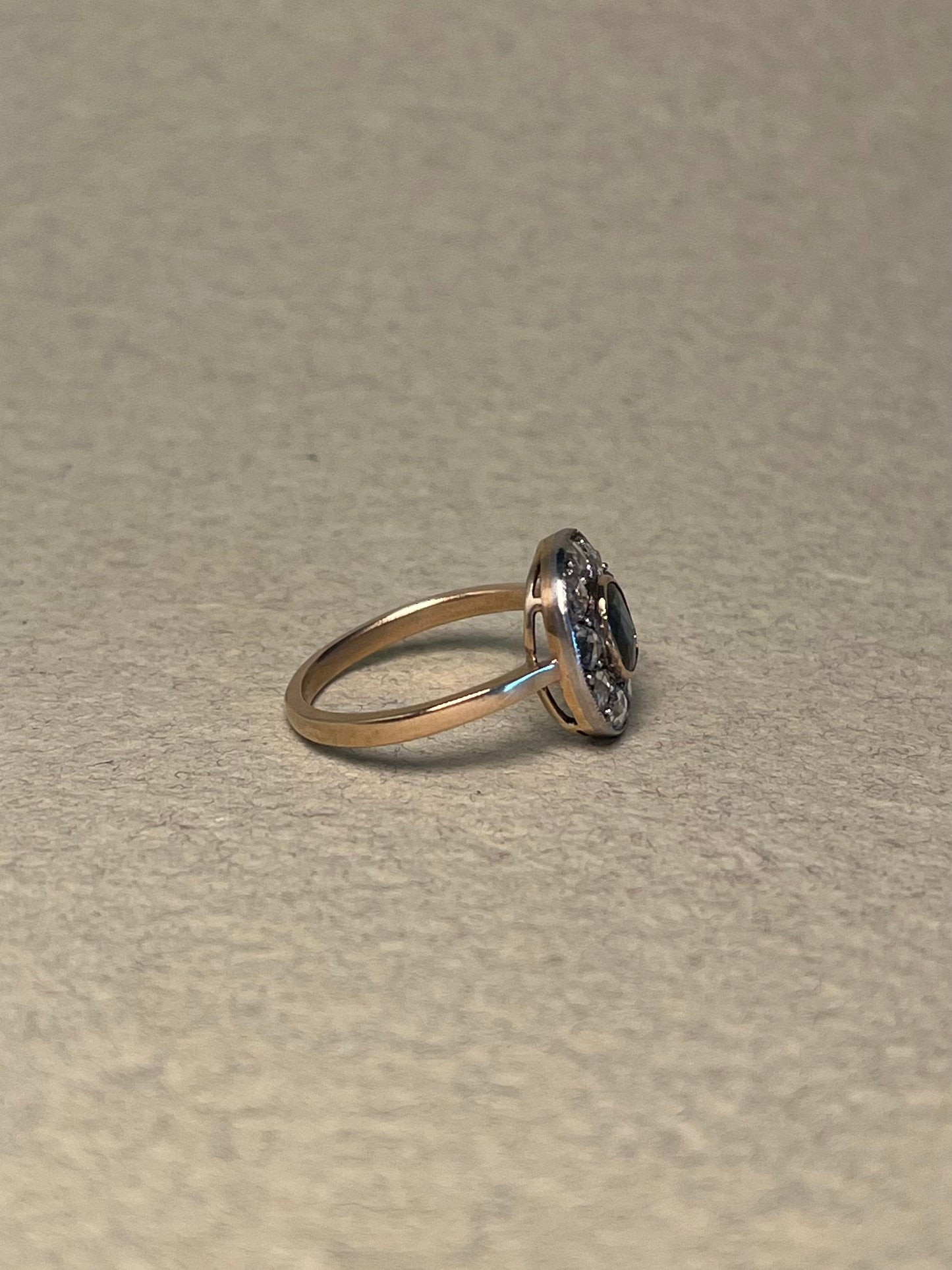 Edwardian Rose Cut Diamond and Sapphire Target Ring