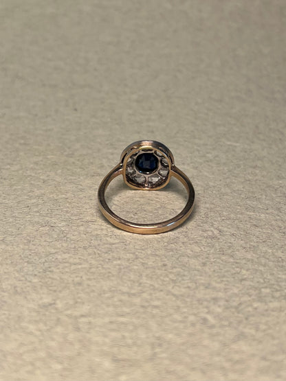 Edwardian Rose Cut Diamond and Sapphire Target Ring