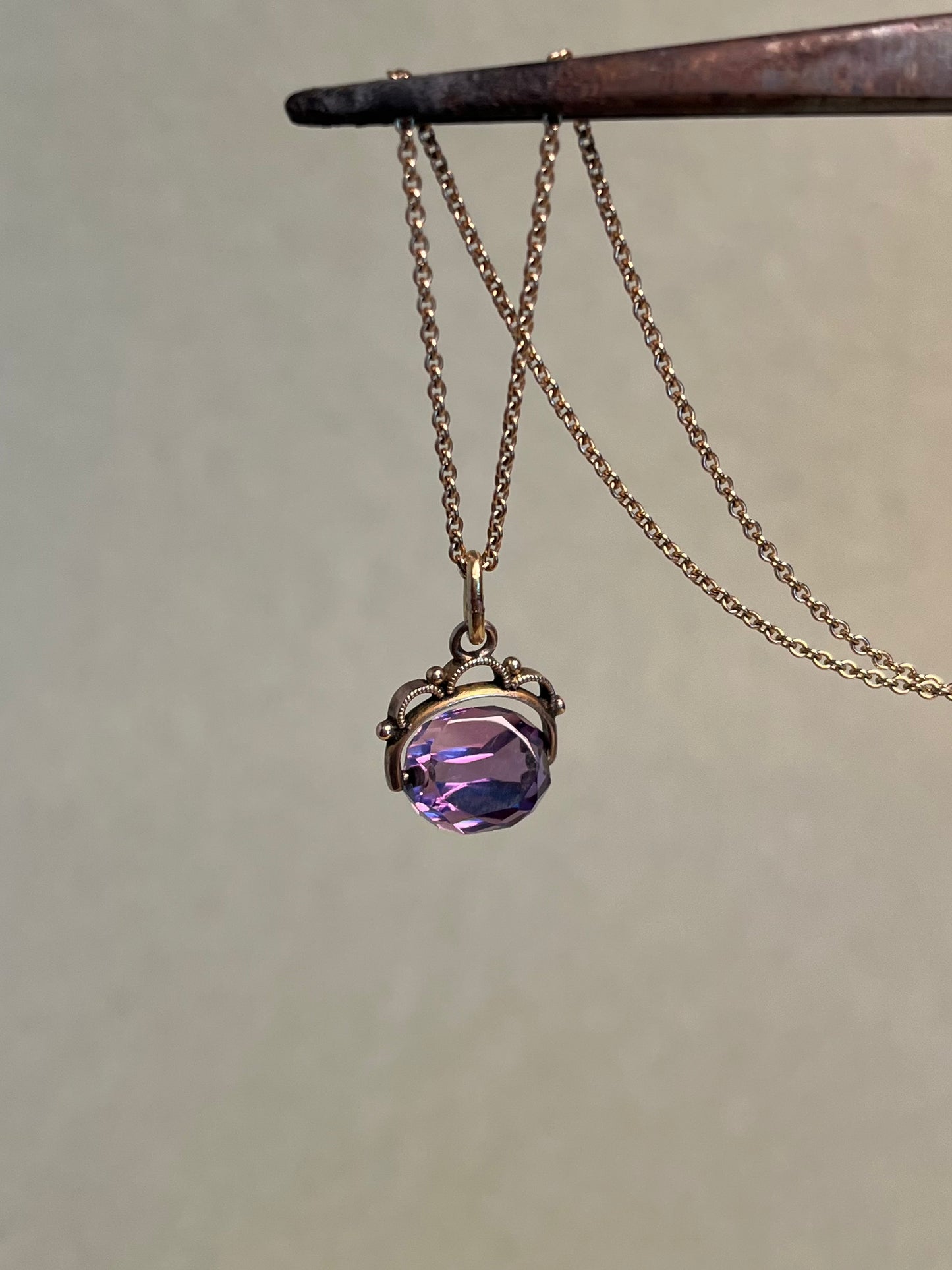 Victorian 10K and 14K Miniature Amethyst Fob Charm