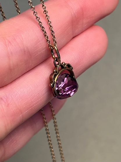 Victorian 10K and 14K Miniature Amethyst Fob Charm