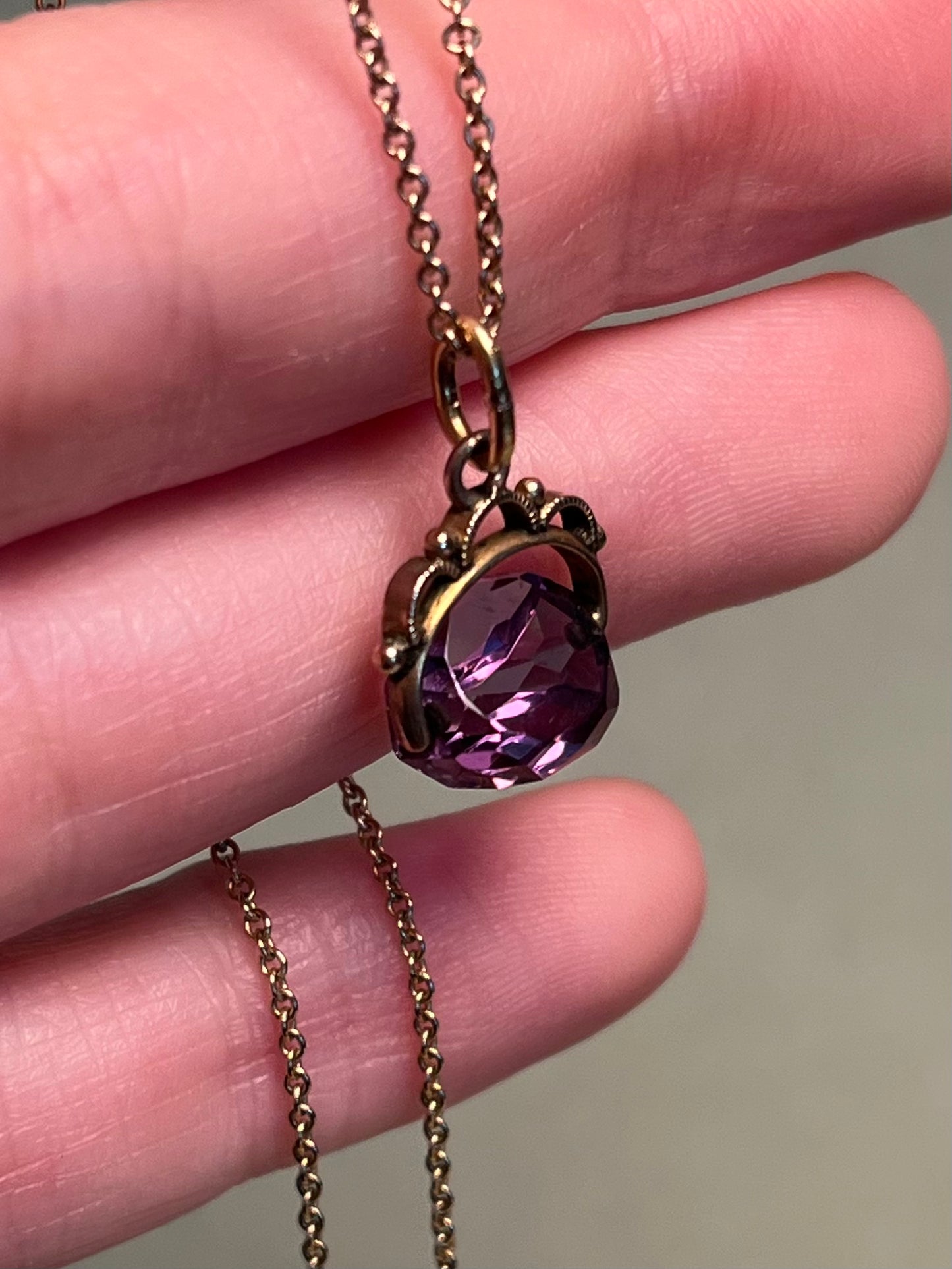 Victorian 10K and 14K Miniature Amethyst Fob Charm