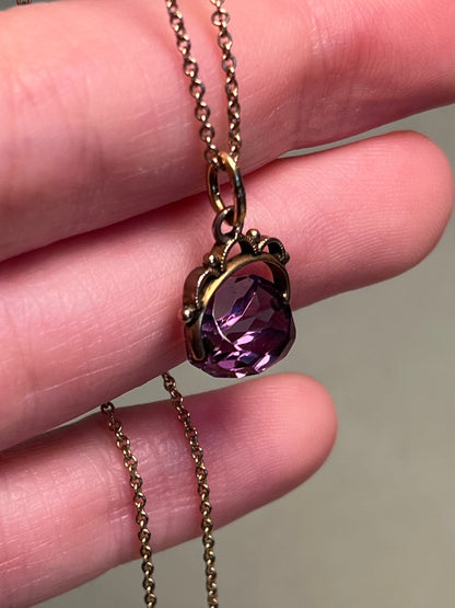 Victorian 10K and 14K Miniature Amethyst Fob Charm