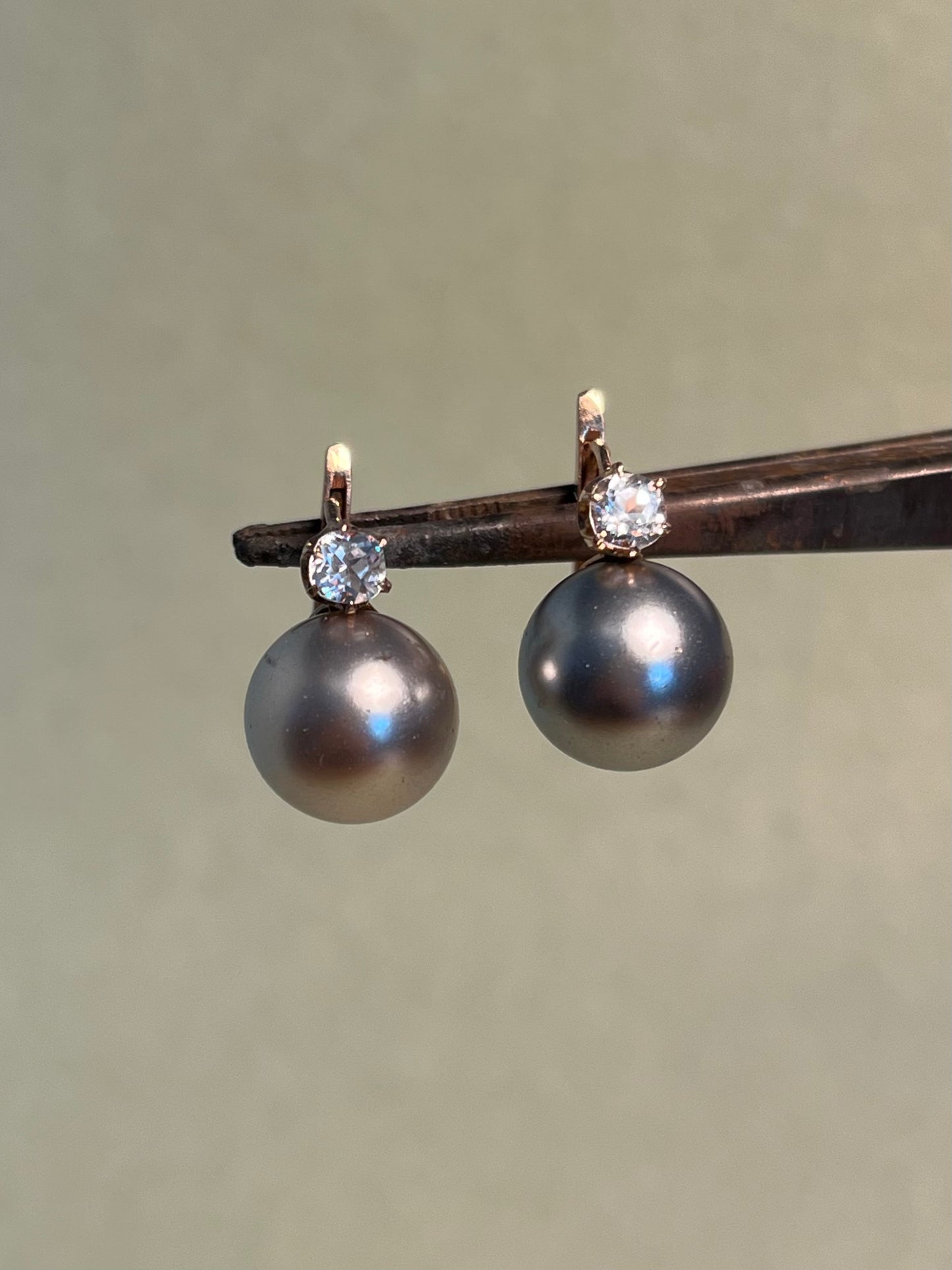 Pristine 19th C French Paste and Blown Glass Pearl Earrings