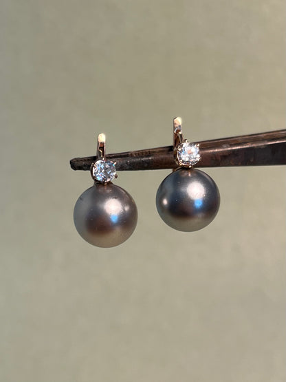 Pristine 19th C French Paste and Blown Glass Pearl Earrings