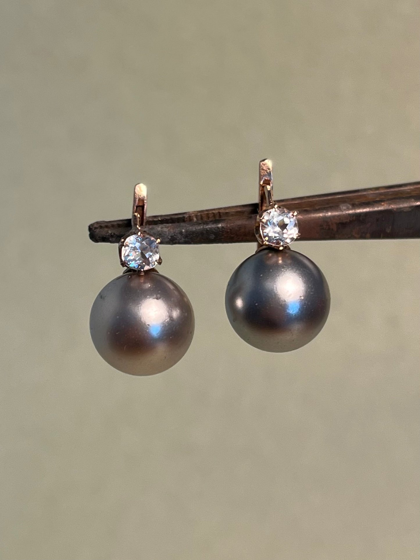 Pristine 19th C French Paste and Blown Glass Pearl Earrings