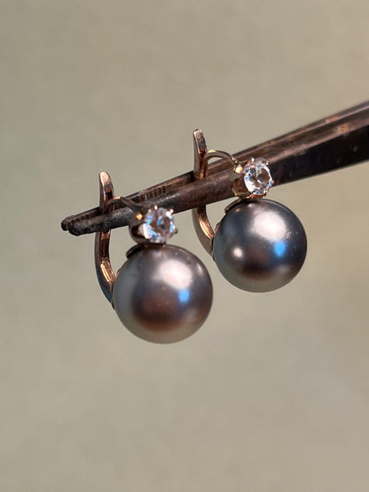 Pristine 19th C French Paste and Blown Glass Pearl Earrings
