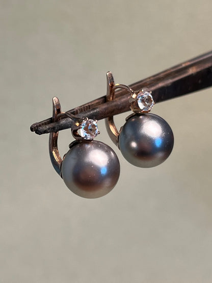 Pristine 19th C French Paste and Blown Glass Pearl Earrings