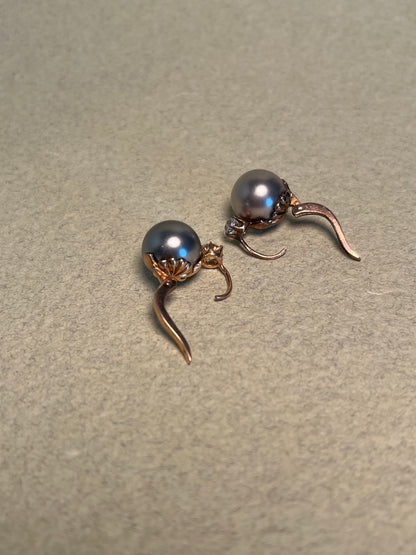 Pristine 19th C French Paste and Blown Glass Pearl Earrings