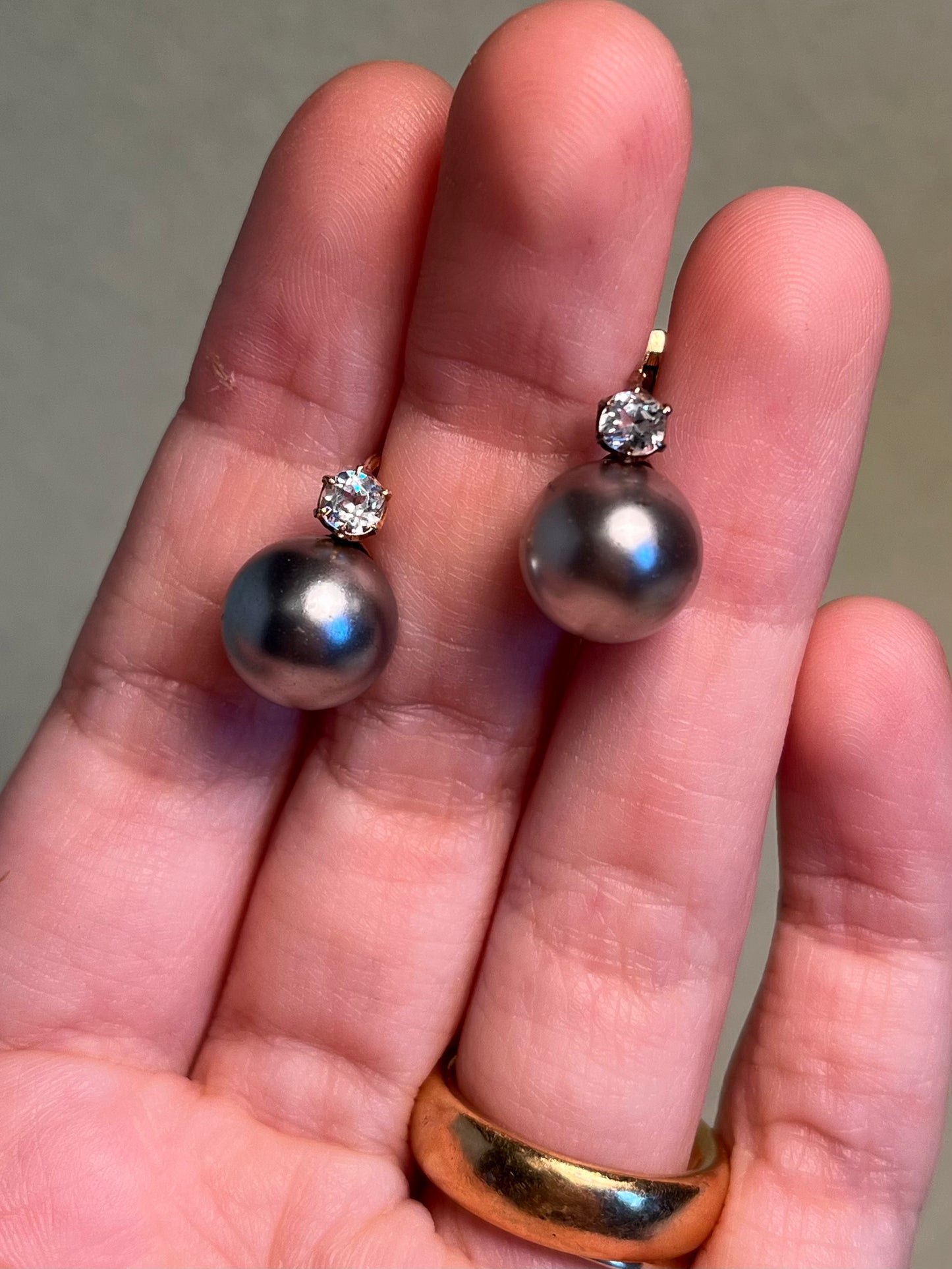Pristine 19th C French Paste and Blown Glass Pearl Earrings