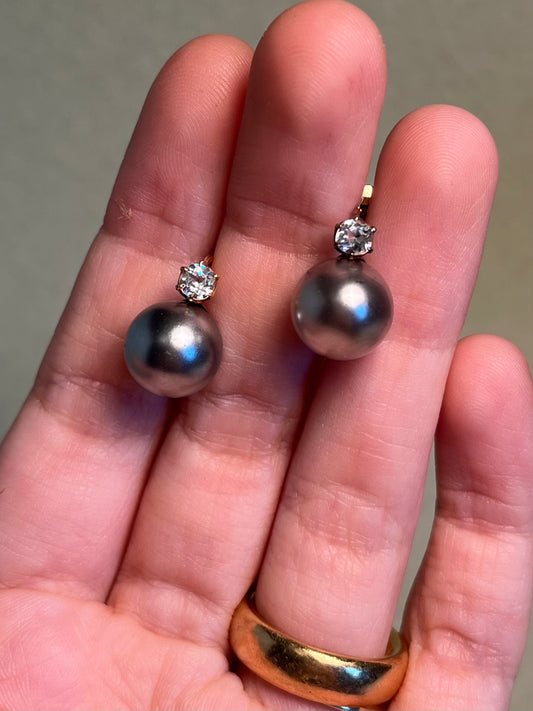 Pristine 19th C French Paste and Blown Glass Pearl Earrings