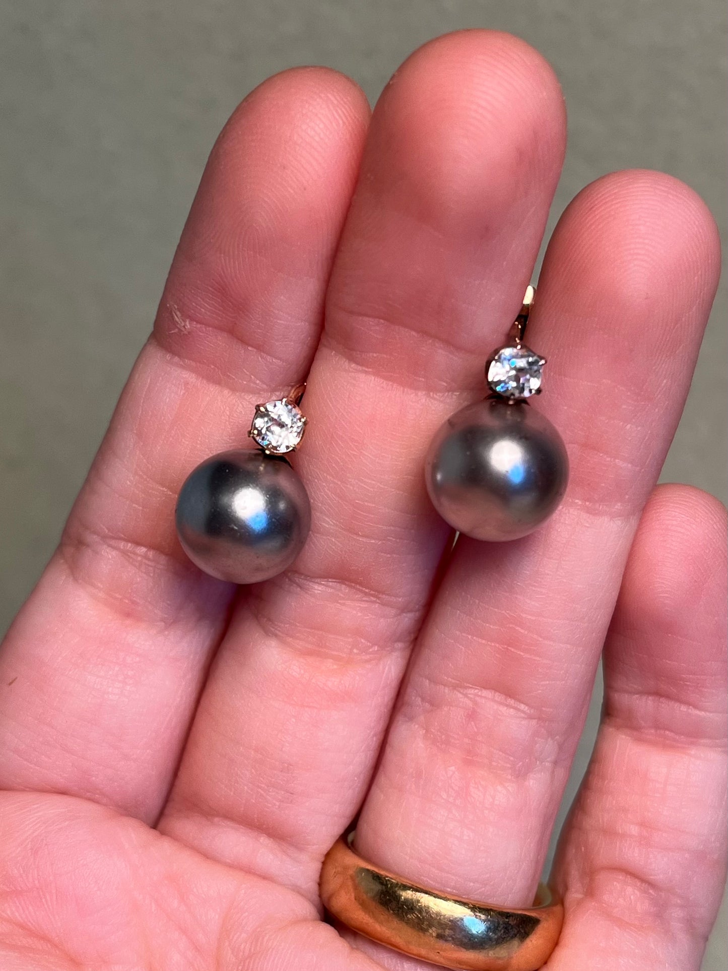 Pristine 19th C French Paste and Blown Glass Pearl Earrings