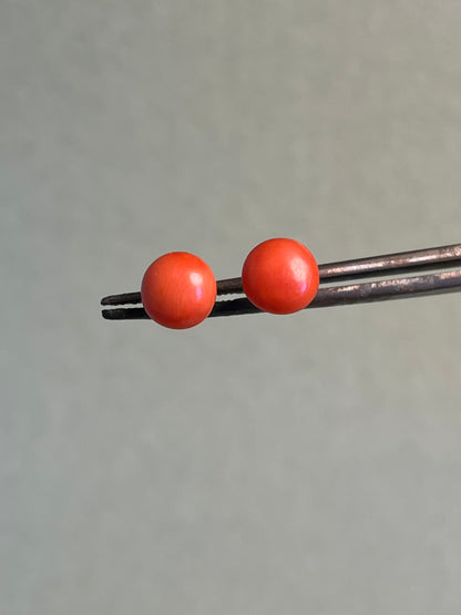 Antique Italian Coral Button Studs in 14K