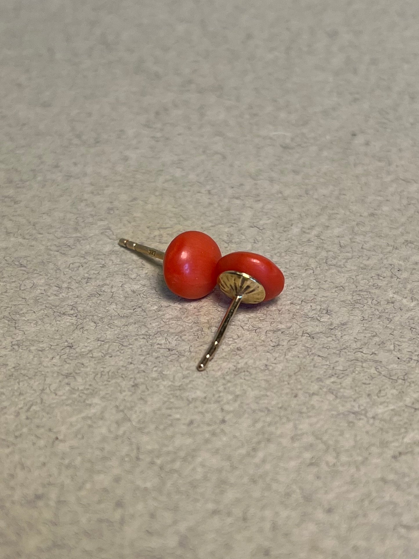Antique Italian Coral Button Studs in 14K