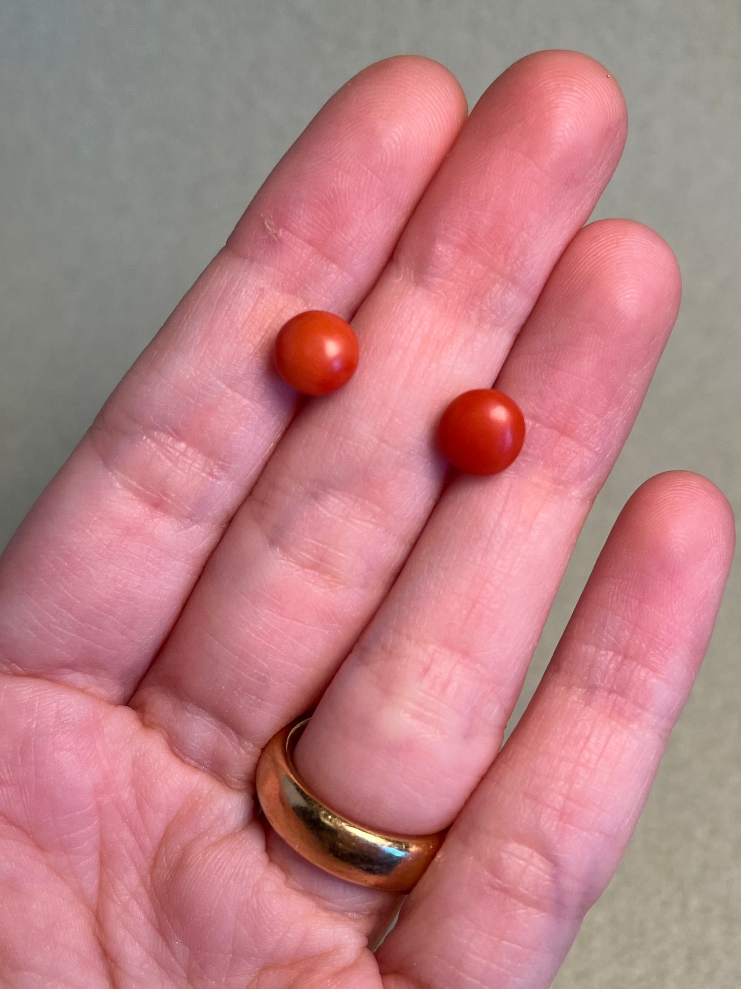 Antique Italian Coral Button Studs in 14K