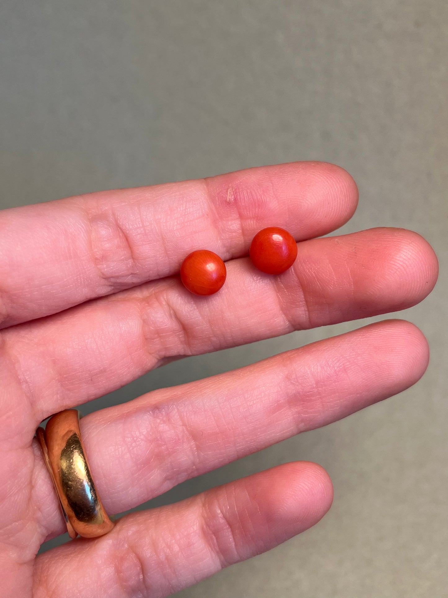 Antique Italian Coral Button Studs in 14K