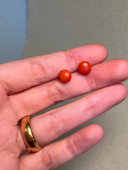 Antique Italian Coral Button Studs in 14K