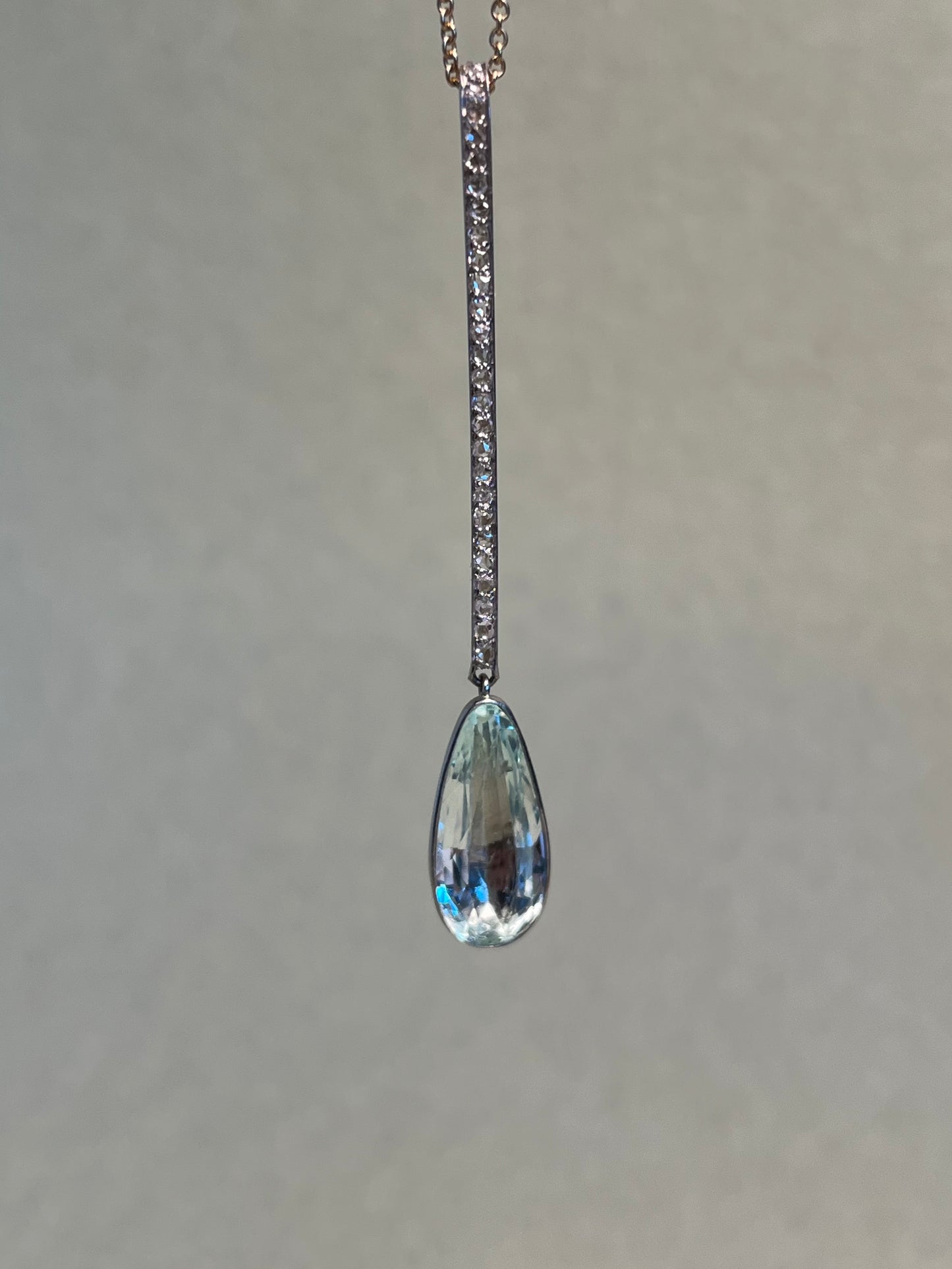Rose Cut Diamond and Antique 4 Carat Aquamarine Drop Pendant in Platinum, 18K and 14K
