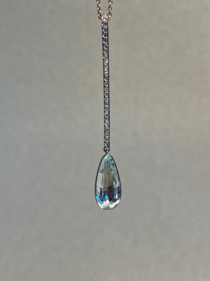 Rose Cut Diamond and Antique 4 Carat Aquamarine Drop Pendant in Platinum, 18K and 14K