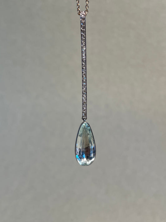 Rose Cut Diamond and Antique 4 Carat Aquamarine Drop Pendant in Platinum, 18K and 14K