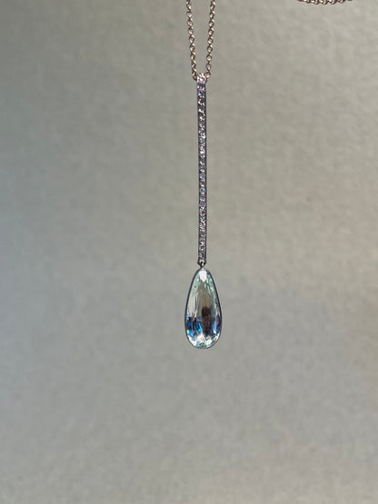 Rose Cut Diamond and Antique 4 Carat Aquamarine Drop Pendant in Platinum, 18K and 14K