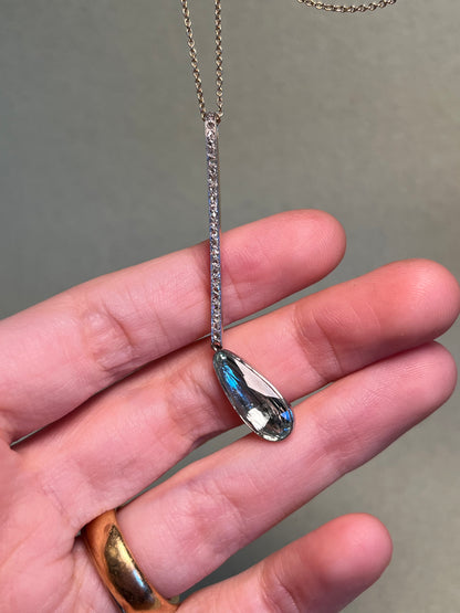 Rose Cut Diamond and Antique 4 Carat Aquamarine Drop Pendant in Platinum, 18K and 14K