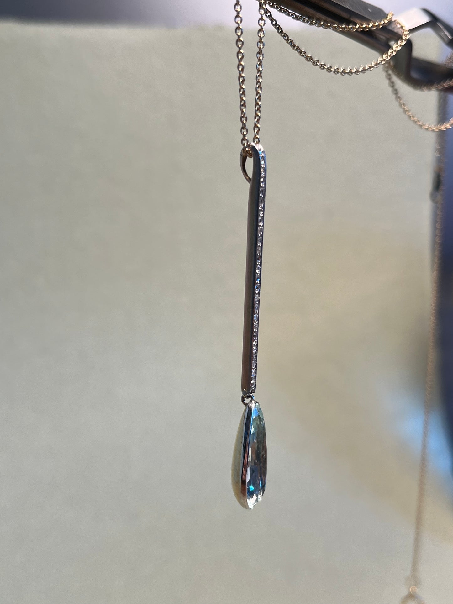 Rose Cut Diamond and Antique 4 Carat Aquamarine Drop Pendant in Platinum, 18K and 14K
