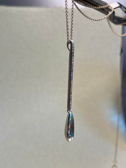 Rose Cut Diamond and Antique 4 Carat Aquamarine Drop Pendant in Platinum, 18K and 14K