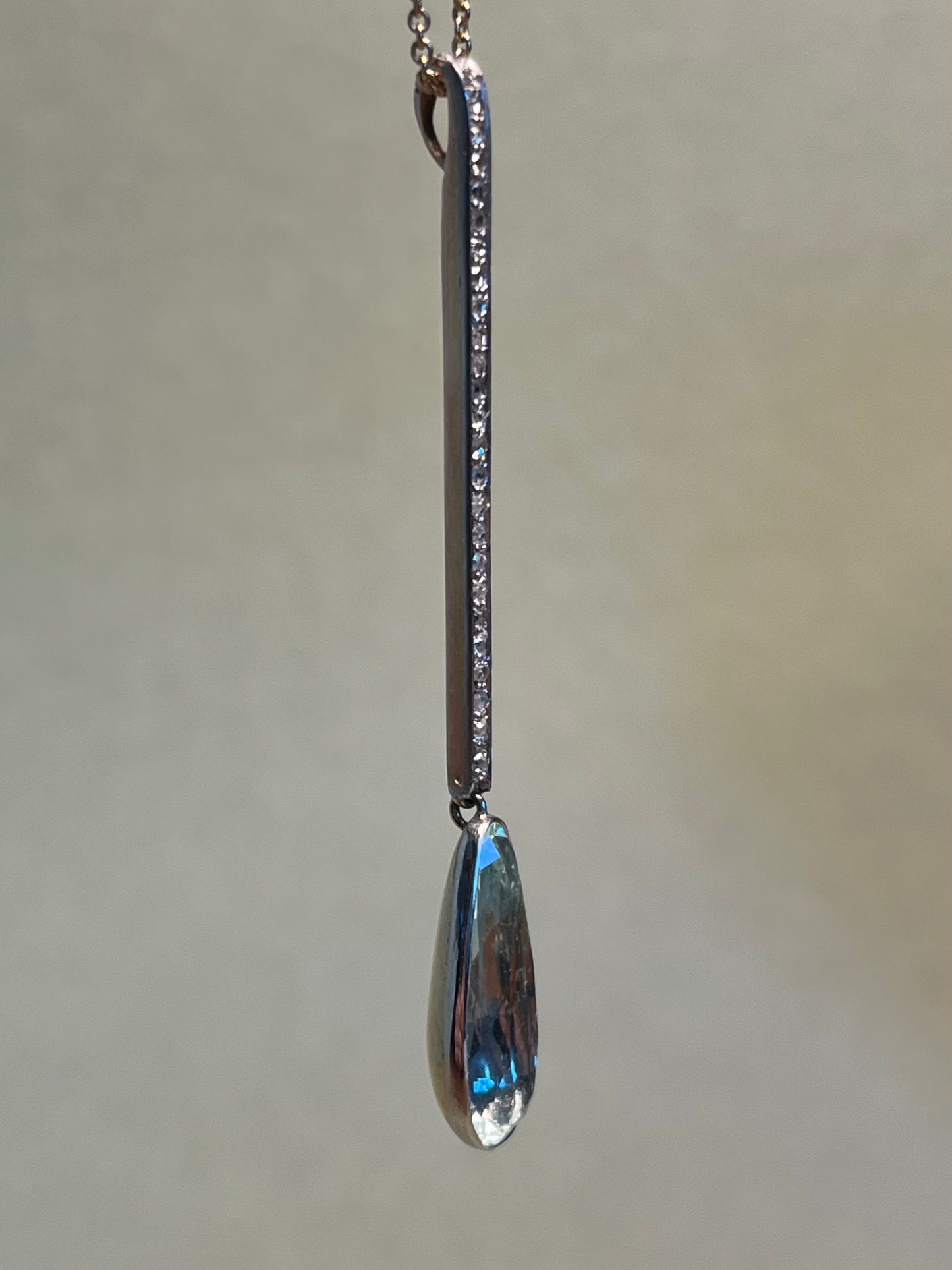 Rose Cut Diamond and Antique 4 Carat Aquamarine Drop Pendant in Platinum, 18K and 14K