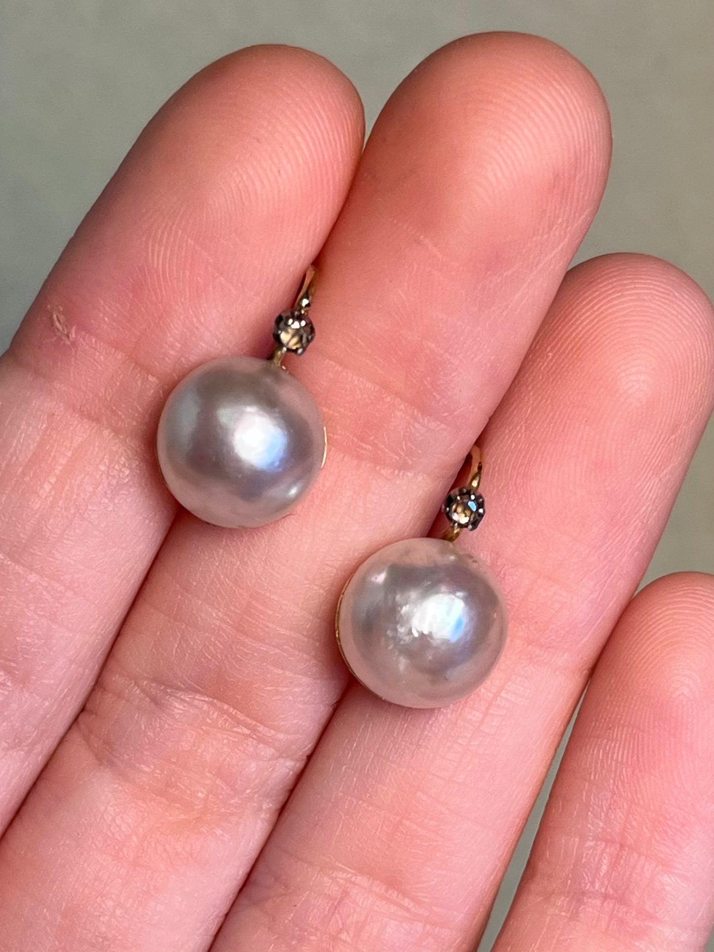 Antique Mabe Pearl and Rose Cut Diamond Drop Earrings