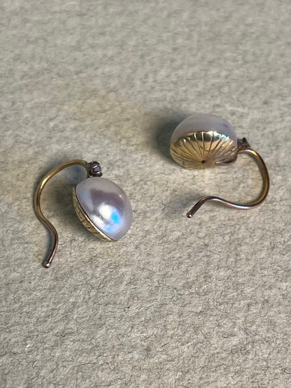 Antique Mabe Pearl and Rose Cut Diamond Drop Earrings