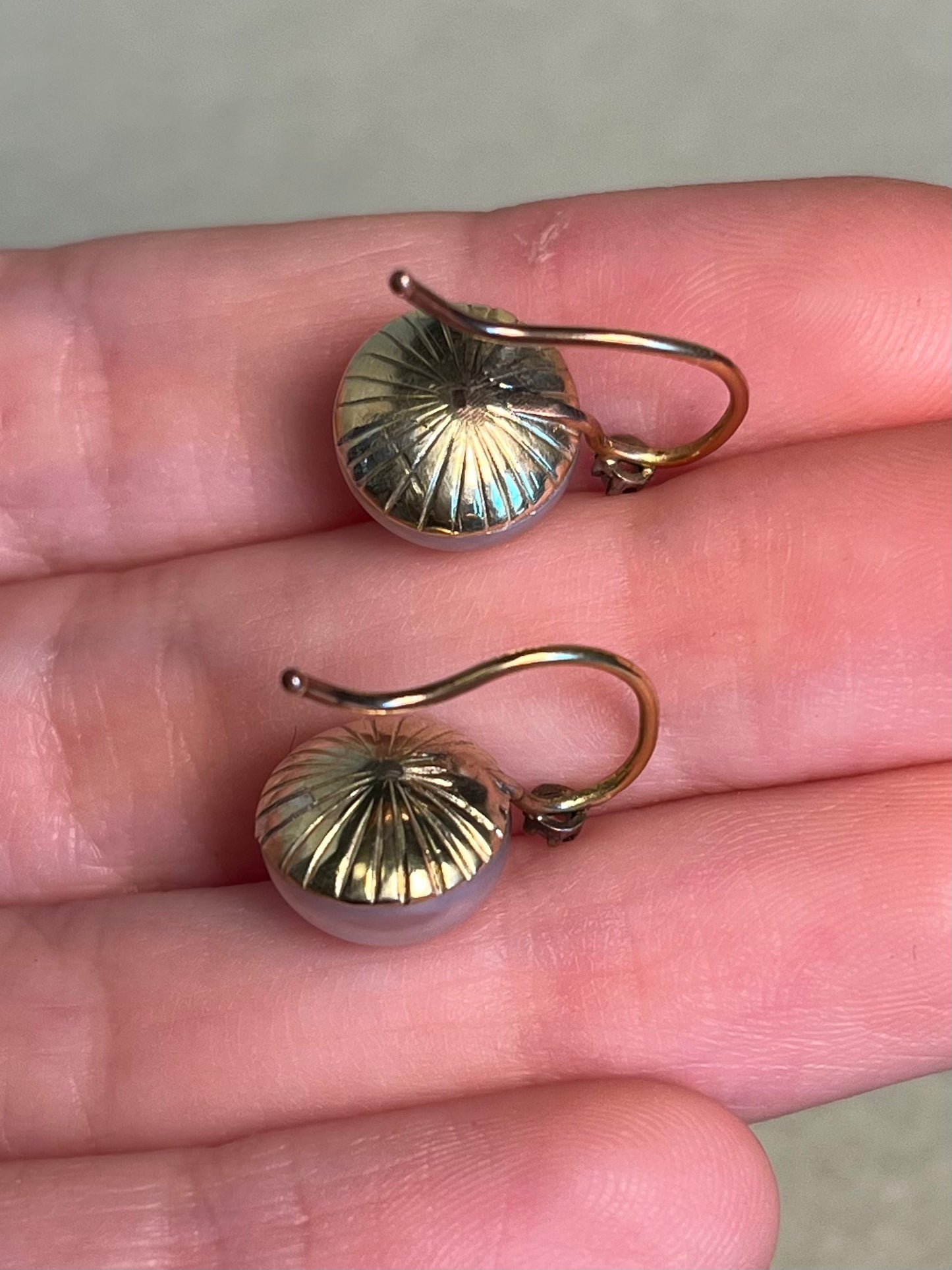 Antique Mabe Pearl and Rose Cut Diamond Drop Earrings