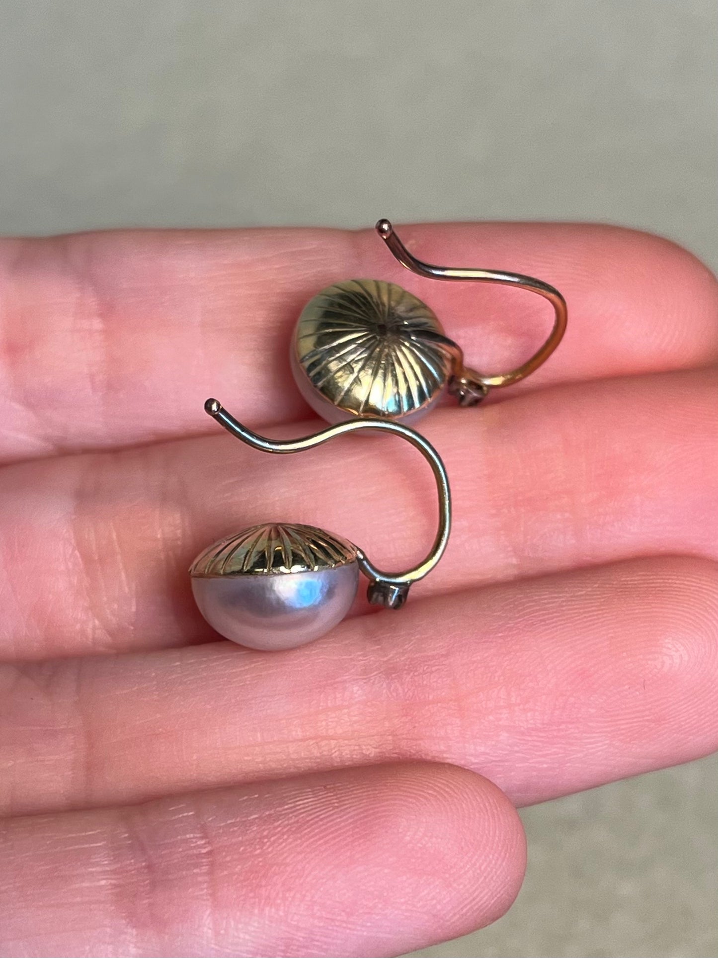 Antique Mabe Pearl and Rose Cut Diamond Drop Earrings