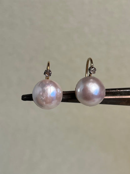 Antique Mabe Pearl and Rose Cut Diamond Drop Earrings