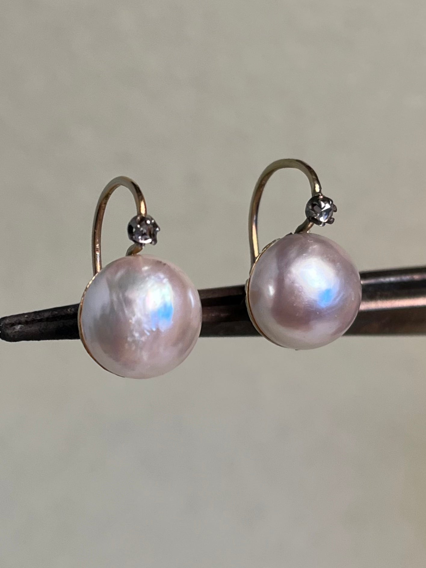 Antique Mabe Pearl and Rose Cut Diamond Drop Earrings