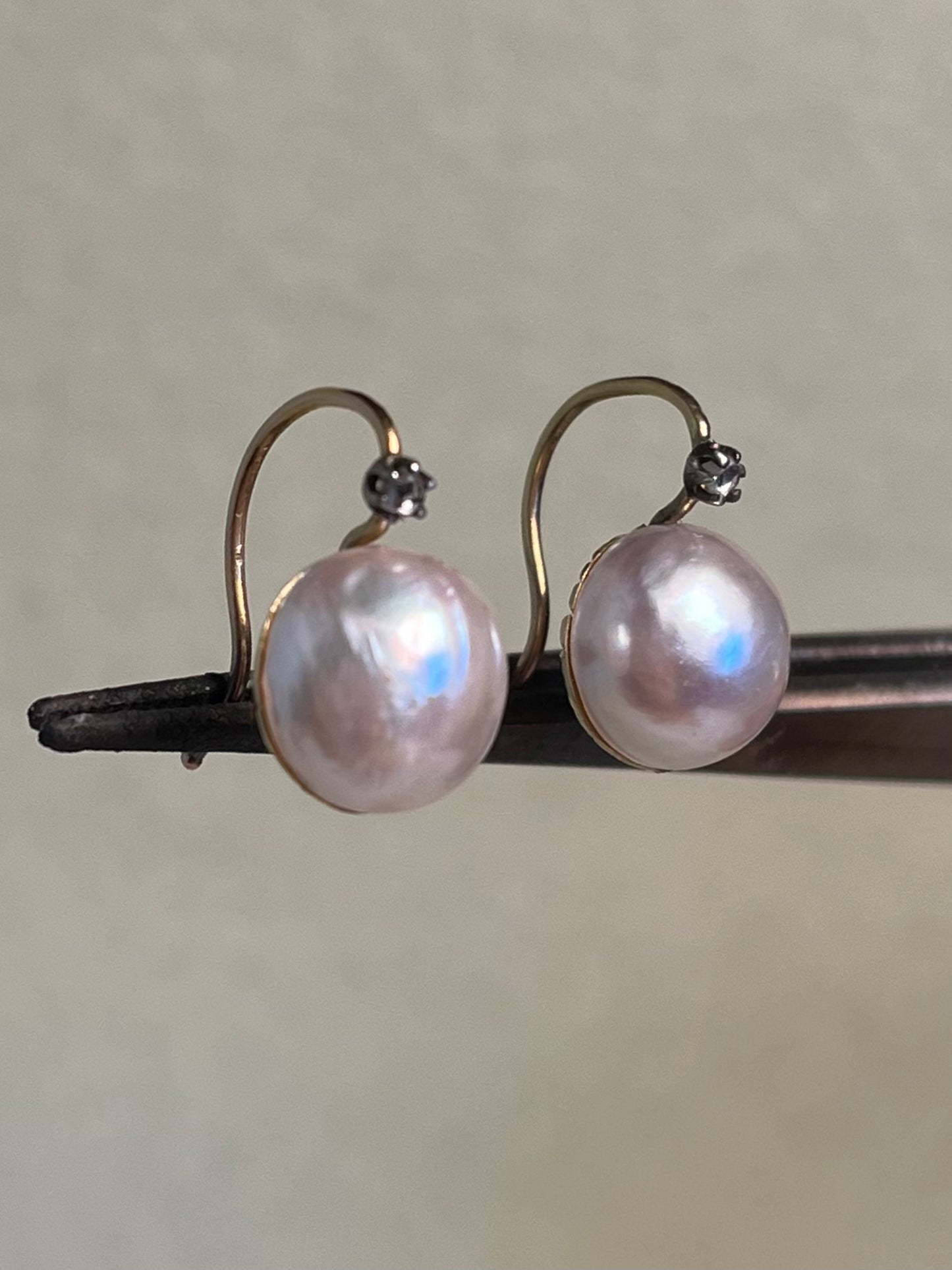 Antique Mabe Pearl and Rose Cut Diamond Drop Earrings