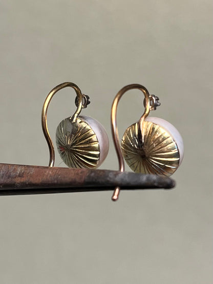 Antique Mabe Pearl and Rose Cut Diamond Drop Earrings