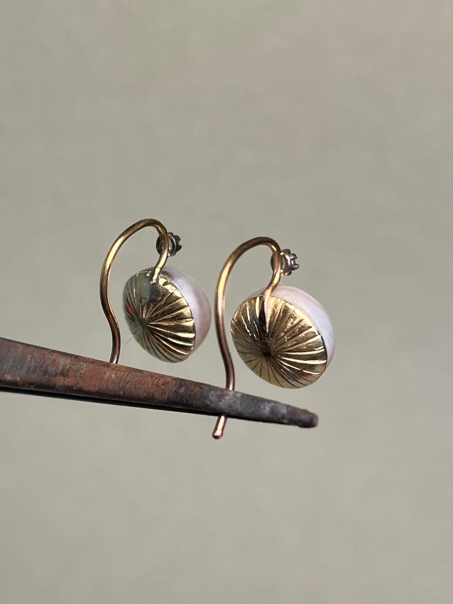 Antique Mabe Pearl and Rose Cut Diamond Drop Earrings