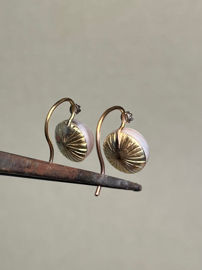 Antique Mabe Pearl and Rose Cut Diamond Drop Earrings