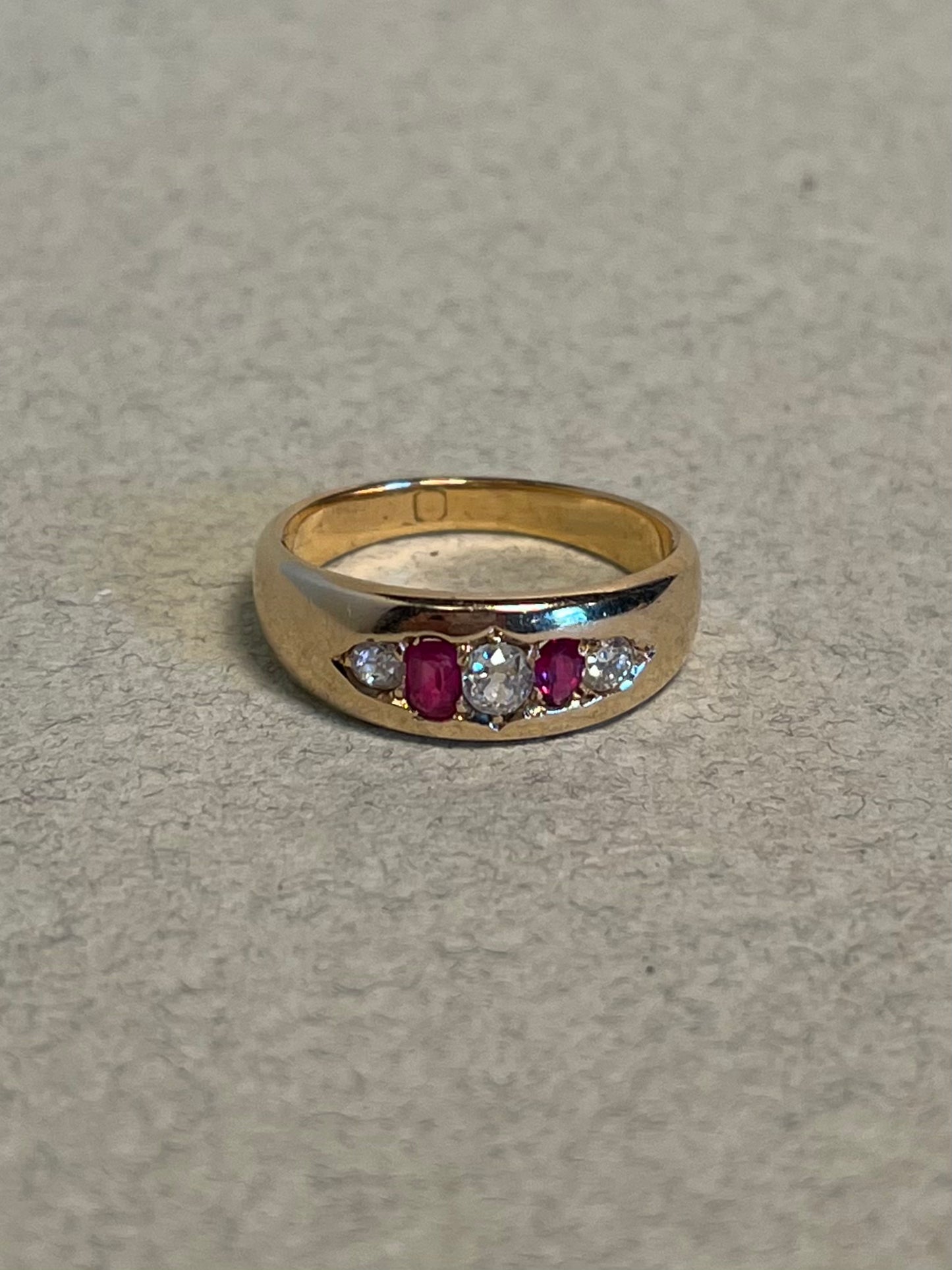 18K Victorian Five Stone Band with Diamonds and Rubies