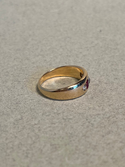 18K Victorian Five Stone Band with Diamonds and Rubies